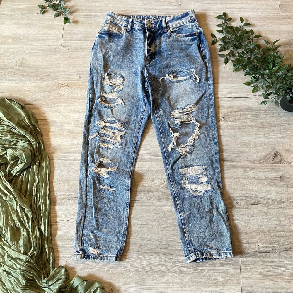 Aeropostale wide leg ripped mom jeans - blue